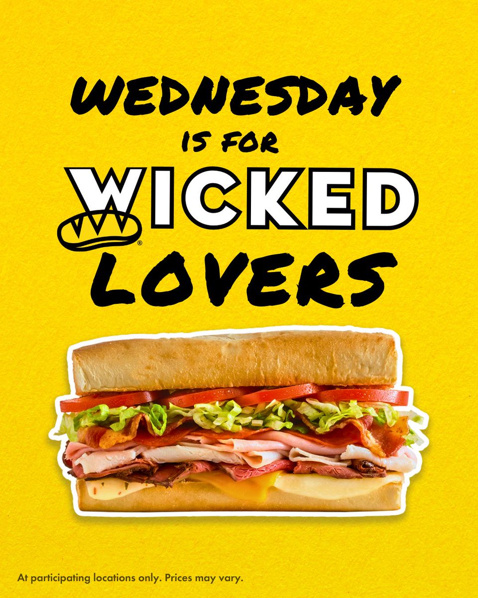 Midweek Munchies 💛😋 5 meats &amp; 3 cheeses starting at just $7 today! #WickedWednesday #Lunchbreak #Hungry

At participating locations only. Prices may vary.