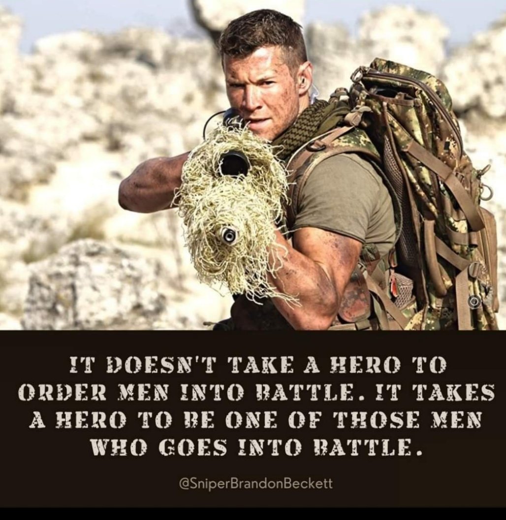 BeckettSniper's tweet photo. " It doesn't take a hero to order men into battle. It takes a hero to be one of those men who goes into battle."
#Sniperfilms
#BrandonBeckett | Chad Michael Collins https://t.co/stbAvJ3yFq