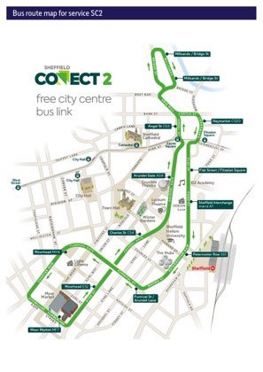 From April 8th the Sheffield Connect bus service will be served by brand new zero-emission electric buses. There will now be two city centre routes and the service will be completely free to use. Here’s the new route maps. The timetable is below.