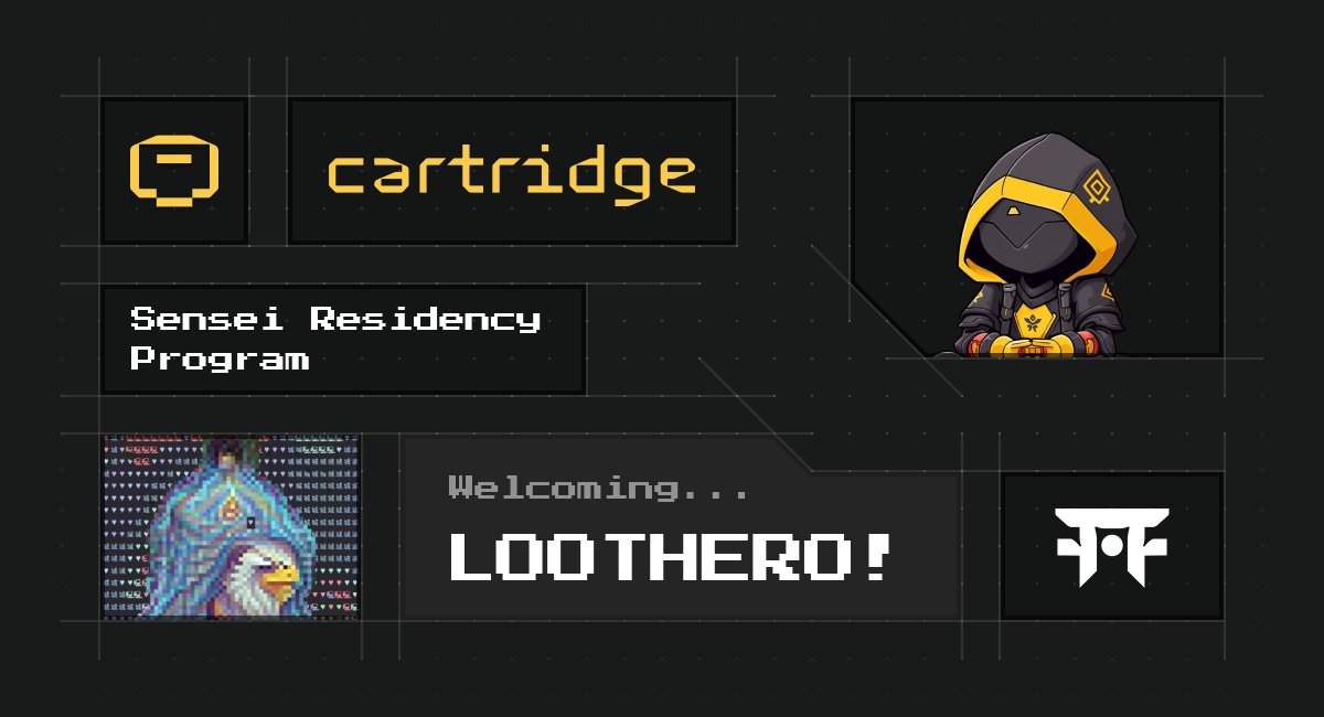 A hearty welcome to @aloothero, co-creator of Loot Survivor and Cartridge’s first Resident Sensei! After the success of Loot Survivor, @aloothero will join us for 12 weeks of building a new game with the full support of the Cartridge team. Sign up here: bit.ly/3IXKssB
