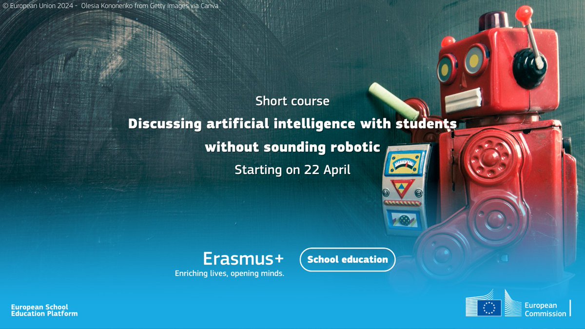 The European School Education Platform short course on ‘AI Odyssey: Discussing AI with students without sounding robotic’ starts today! Join us in shaping the future of learning and preparing students for the AI-driven world. Secure your spot here 👉bit.ly/43mWvsK