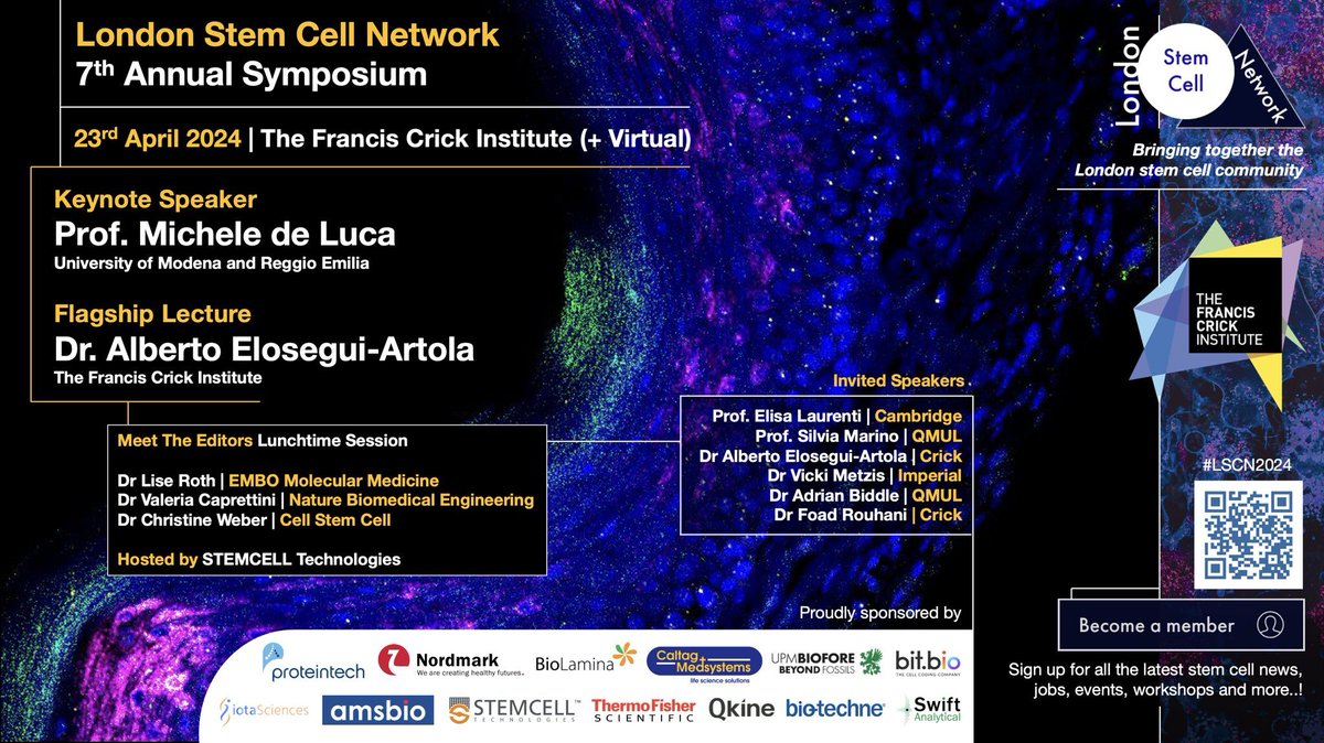 Excited to be sponsoring the @LSCN_UK 7th Annual Symposium on the 23rd of April at @TheCrick. 

Don't miss the opportunity to listen to talks, network, and meet us.

Register here - zurl.co/z3tb 

#LSCN2024 #StemCells #TissueEngineering #CancerResearch #Organoids
