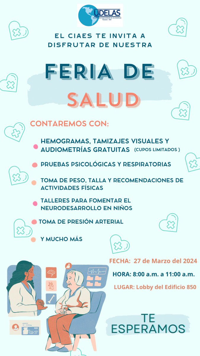 Feria de Salud.
Te esperamos hoy en el edificio 850 de <a href="/udelasoficial/">UDELAS Universidad</a>.