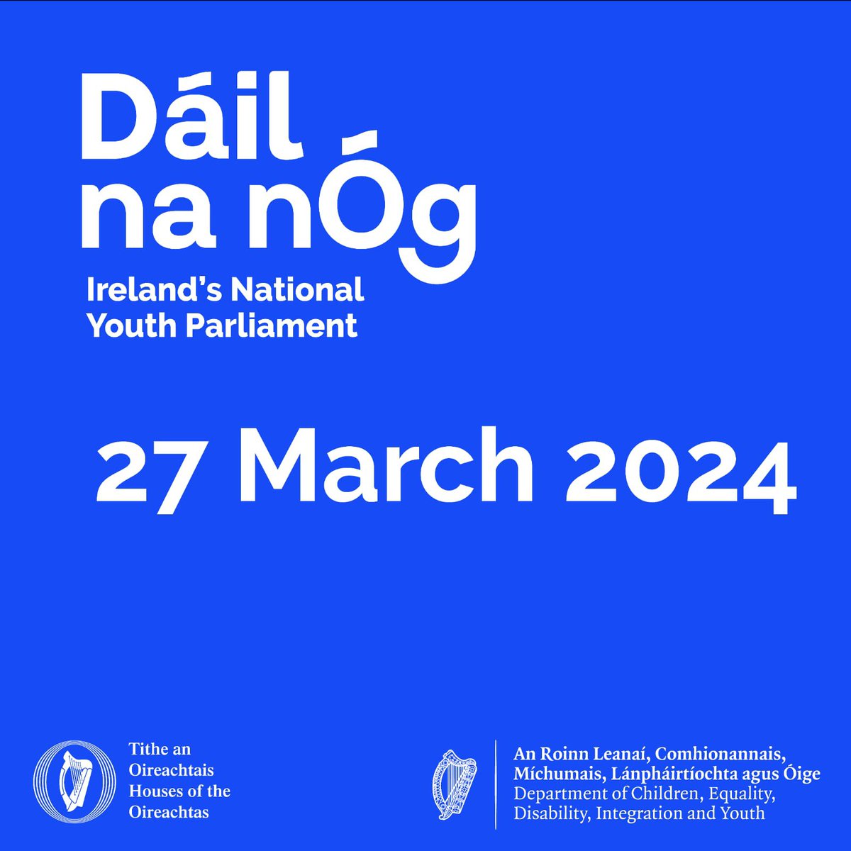 🔵 Huge best of luck to all the young people going to Leinster House today for Dáil na nÓg 2024! #dailnanog | @OireachtasNews | @dcediy
