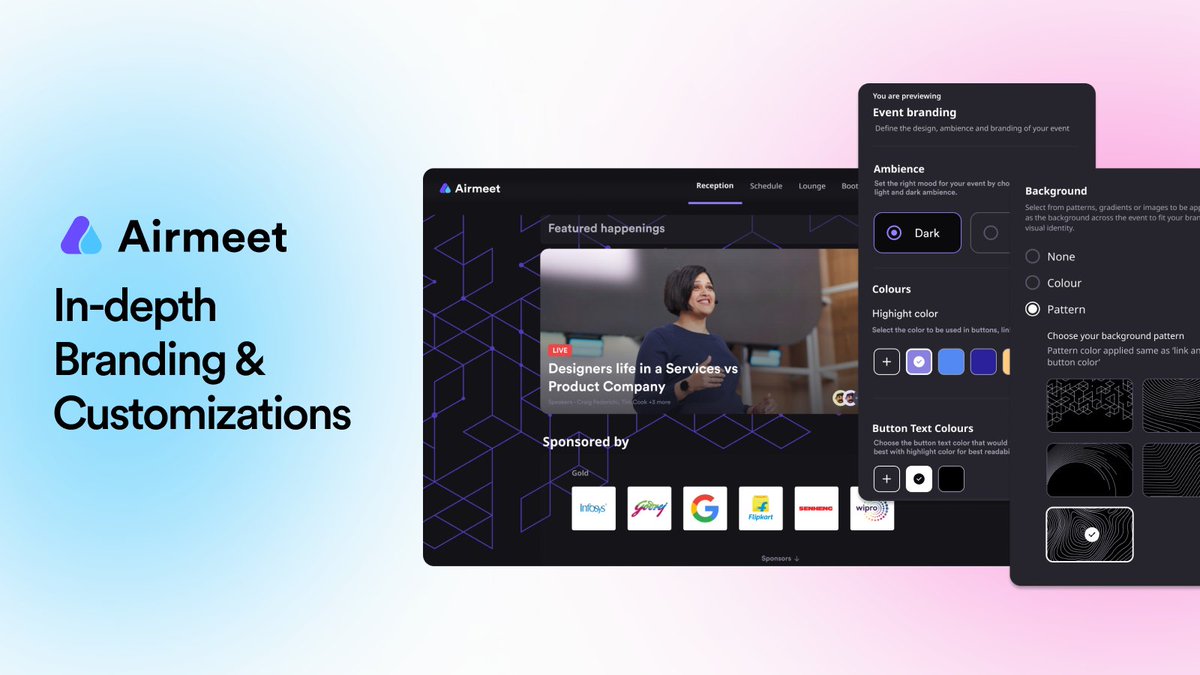 Airmeet's tweet image. We're proud to introduce Airmeet's latest feature pack: In-depth Branding Customization! A game-changer for virtual and hybrid events. 🚀 #Airmeet #EventBranding