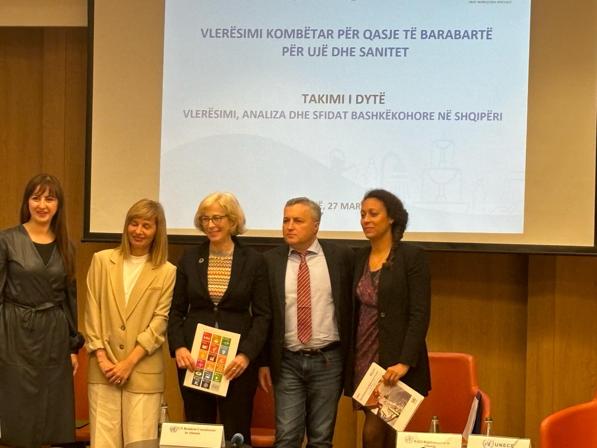 UNECE_Water's tweet photo. Today, #Albania🇦🇱, under the leadership of the National Water Resources Agency, discussed with key stakeholders initial results of the self-assessment on #equitable #access to #water and #sanitation undertaken under #ProtocolWaterHealth!
More on this work👉https://t.co/rcfQkyqOm8 https://t.co/CsQdT8xTbX