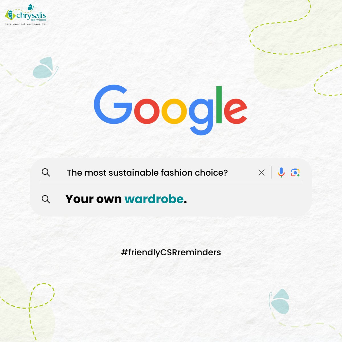 Sustainability in fashion not only reduces environmental impact but also supports fair labor practices and innovation in the industry. By following us, you'll receive friendly reminders and tips on sustainable living.

#SustainableLiving #ChrysalisServices