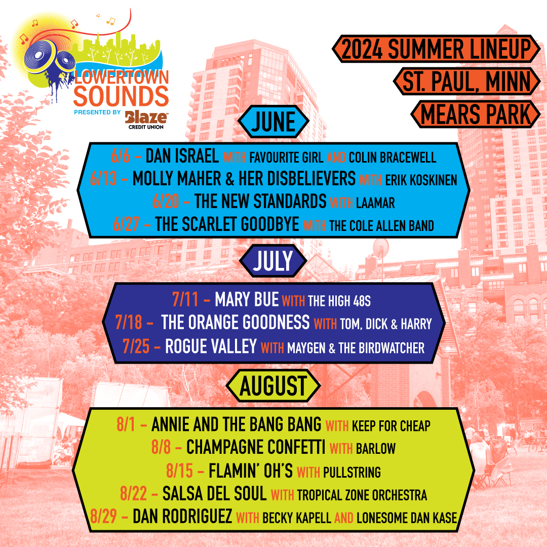 🔊 Now Announcing: LOWERTOWN SOUNDS 2024 LINEUP IS HERE! 🔊 Live, local music is returning to Mears Park for another fantastic series this summer. 🎶🎉 lowertownsounds.com
