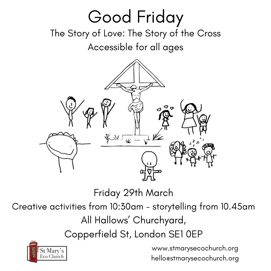 Looking for Good Friday storytelling with children and adults together? Join us outdoors in All Hallows' Churchyard by #BoroughMarket for creative activities and innovative storytelling. We have shelter from the rain if it joins us too! @se1 @se17 @kennington @southbanklondon