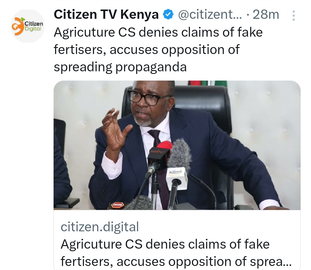 MutumaoNkanata's tweet photo. On behalf of President Ruto at the burial of Rita Tinina, is Itumbi @OleItumbi truth that indeed, the 50kgs being sold to farmers by @NCPB_KE in Meru, Malindi, Kimende etc at Kshs 2500 is Manure &amp; not Fertiliser. The Agri CS @mithika_Linturi has since denied, blaming Azimio...✍️ https://t.co/RzLhLOqjbv