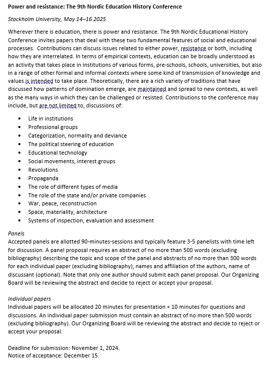 utbhist_natverk's tweet image. Curious about #histed in the Nordics? Join us for the Nordic #histed conference in Stockholm, May 14-16, 2025! Hosted by @joakimlandahl and @Ringarp CfP out now, and more info will follow!