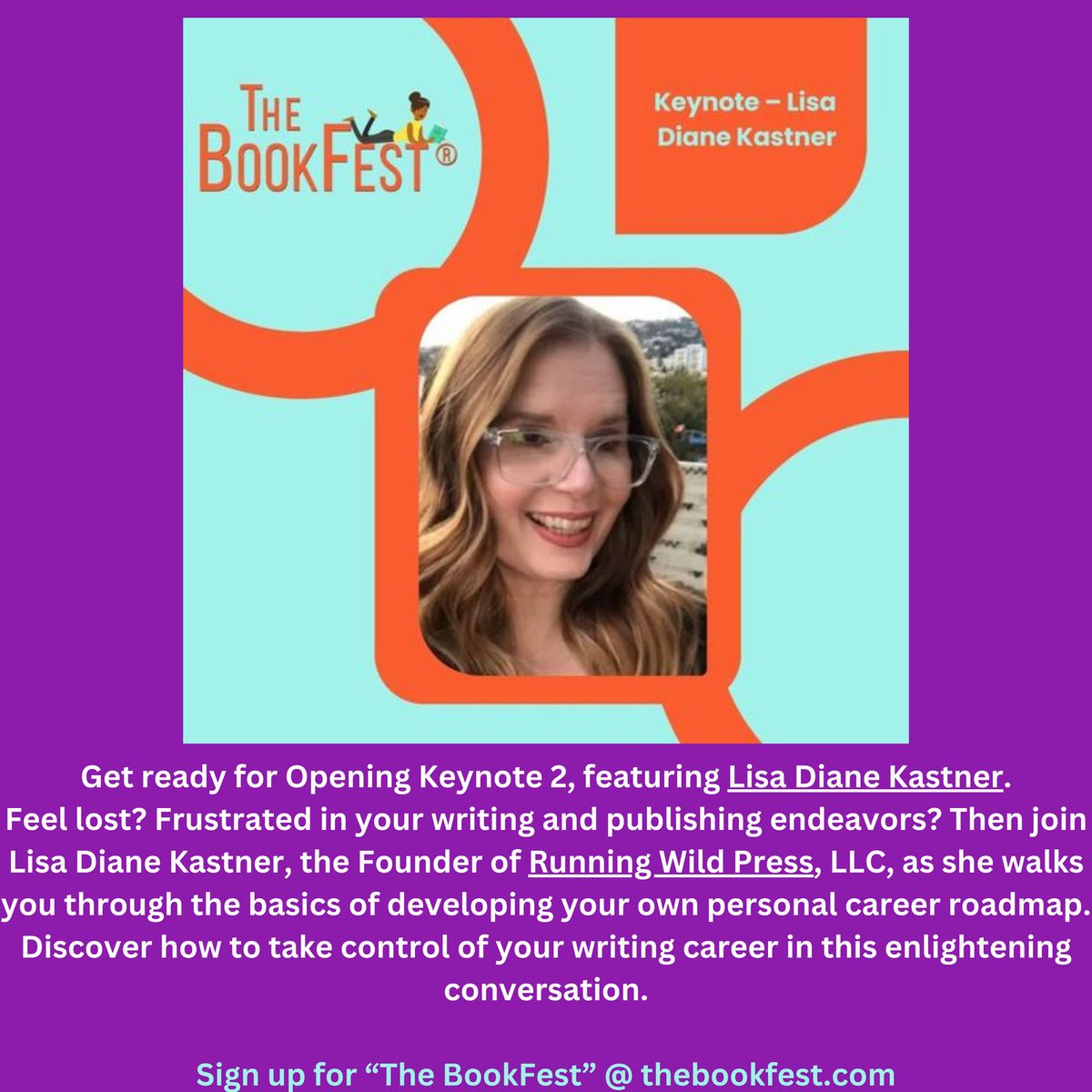 Don't forget you can register for FREE to join #thebookfest and see speakers like Lisa Diane Kastner from @runwildbooks Bookfest Spring 2024 is April 6th and 7th and it's all ONLINE! You can join in from anywhere. #thebookfestspring2024