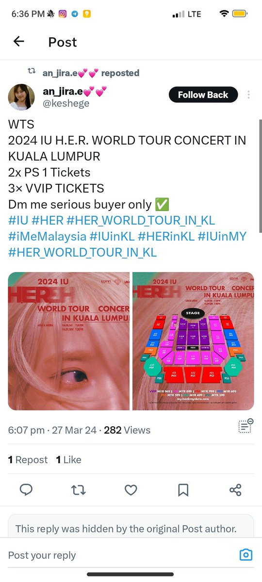 Kxinyi0's tweet photo. ‼️SCAMMER‼️
Don't easily trust someone when u buy tix from other person！You must know the risk！！Pls be careful ! This scammer that try to "sell" her concert tix USING OTHERS'S PURCHASE PROOF PIC TO SCAM PEOPLE!!‼️ #HER_World_Tour #IUinMY #IUinKL #HER_WORLD_TOUR_IN_KL https://t.co/kPx1OO4rSS