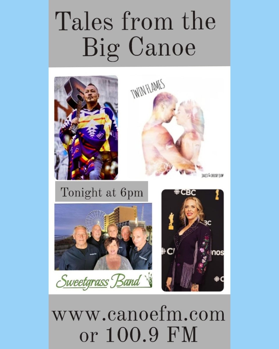 LarryWOConnor's tweet photo. Tonight's,  "Tales from the Big Canoe" brings you some music from my favorite Indigenous Artists. Listen at 6 pm for big Juno-recognized names Amanda Reahume, Twin Flames, Aatzu Napoleon and SweetGrass from Alderville. https://t.co/AbyCoTwvyj