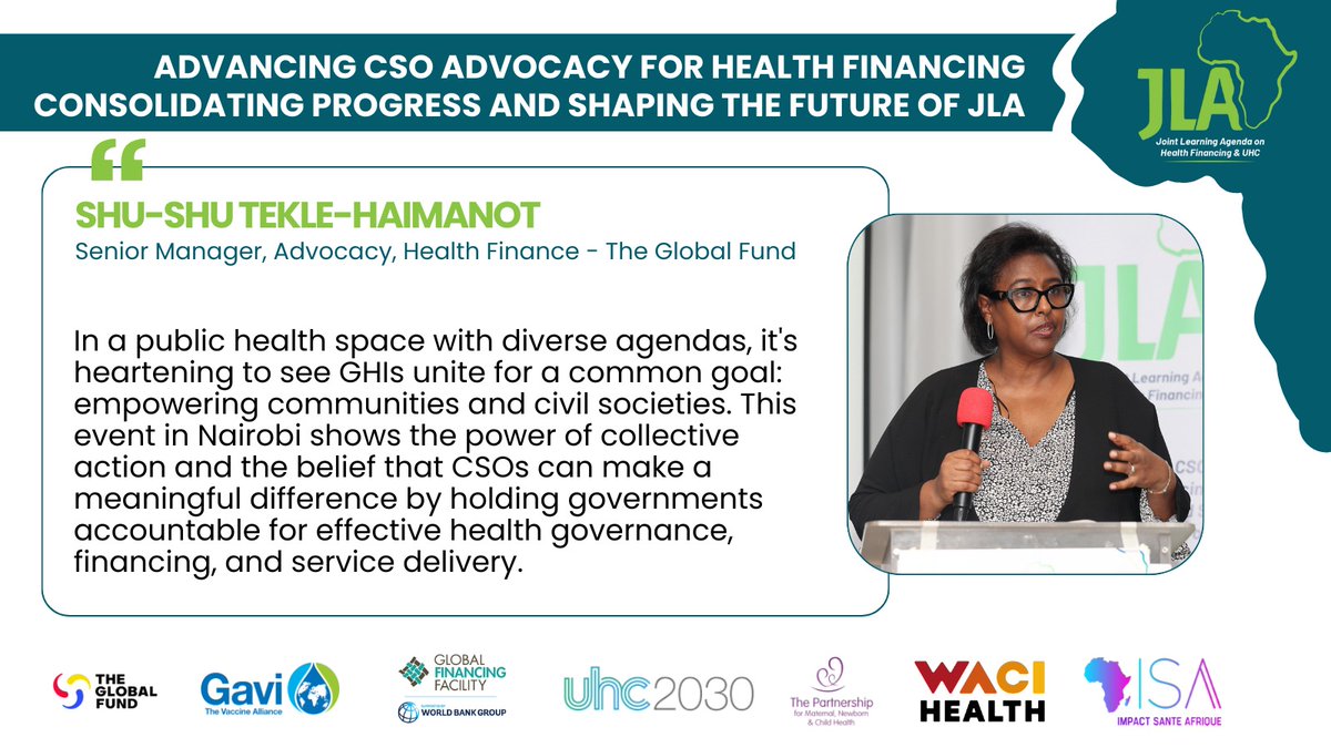 “In a public health space with diverse agendas, it’s heartening to see GHIs unite for a common goal: empowering communities & civil societies.” @GlobalFund’s Shu-Shu Tekle-Haimanot joins #JointLearningAgenda. @gavi | @theGFF | @UHC2030 | @PMNCH | @WACIHealth | @ImpSanteAfrique