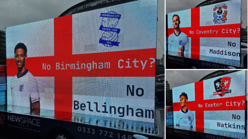 ❌ No Birmingham City? No Bellingham ❌ No Coventry City? No Maddison ❌ No Exeter City? No Watkins The protest led by @SellBeforeWeDai made a clear and concise point 'England Needs The Football Pyramid'