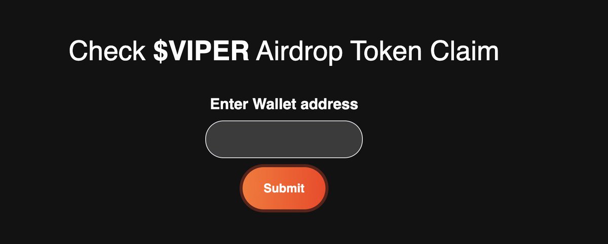 Wallet Checker now up. If you fill our airdrop form, Visit here to check your $VIPER claim allocations: venomviper.xyz Add Official $VIPER CA: 0:03d8686b8a5b76534f27fd7931cad9aa3e4e25bf93fe07356b120d13b0f13f00 Claiming=soon RT & Drop Wallet address below for multiplier