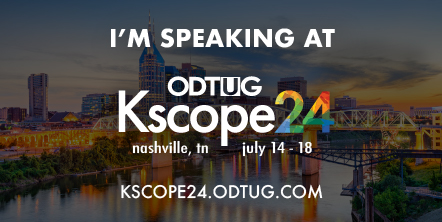 Well, it's official - I'll be speaking at #KSCOPE24. See y'all in Nashville July 14-18, 2024  #orclapex