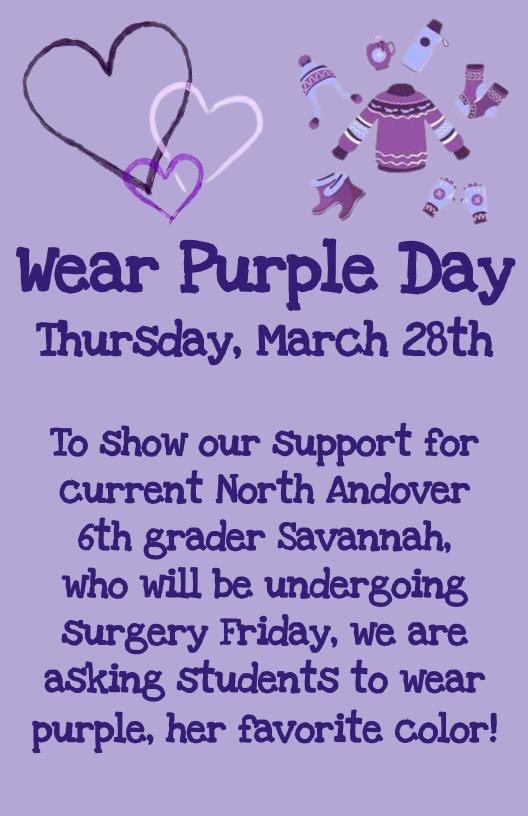 Please join us in wearing purple to support Savannah! 💜