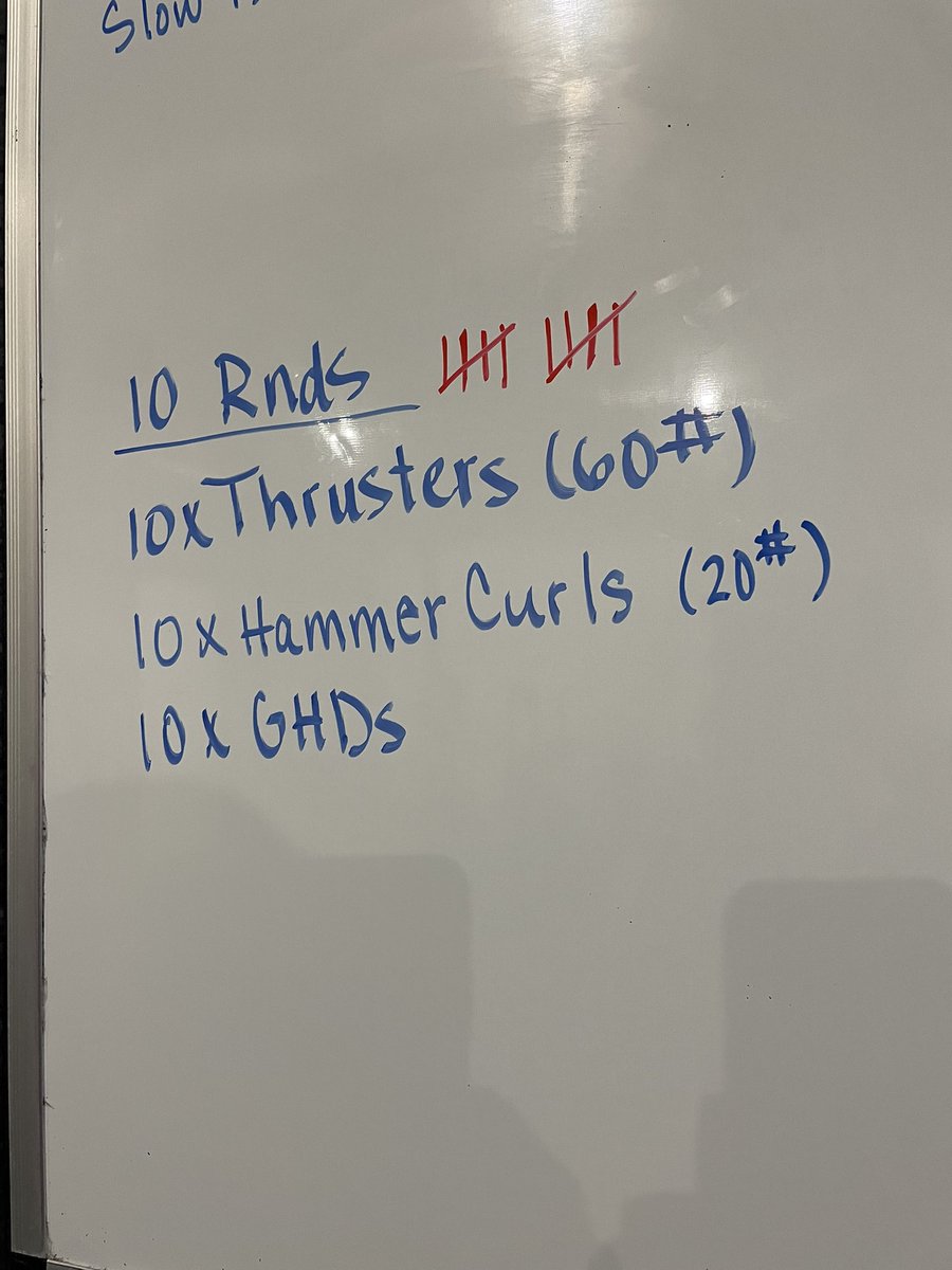 100 reps! Quick workout but so proud of the progress I have made. Last time I did this workout I struggled with 45# thrusters. 60# felt almost easy. Dropped weight in curls because I wanted to focus on form. Happy girl! Keep showing up! 👊🏻. #Fitleaders ☺️