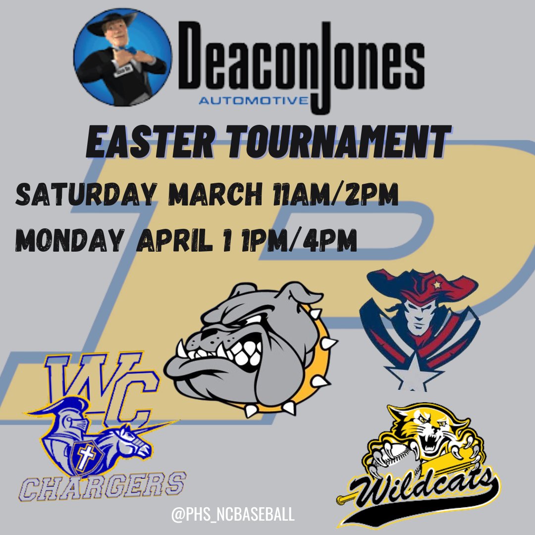 Deacon Jones Easter Tournament is this upcoming weekend on Saturday and Monday. Come out and support your Bulldogs over this upcoming Easter Weekend.