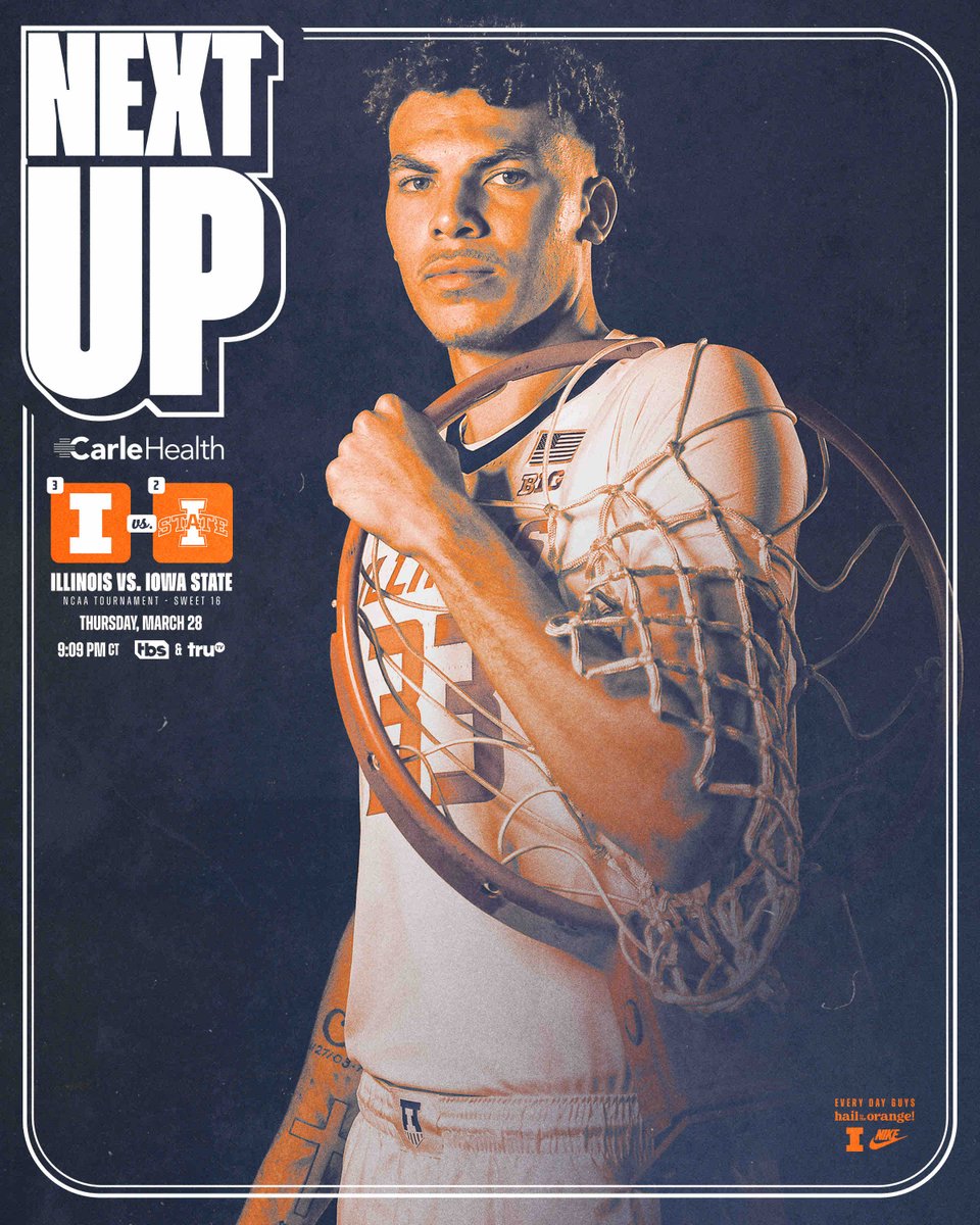 IlliniMBB's tweet photo. Ready to keep dancing. 

📅 March 28
⏰ 9:09 p.m. CT
🏆 NCAA Tournament Sweet 16
📍TD Garden
📺 TBS/TruTV

#Illini | #HTTO | #EveryDayGuys https://t.co/2jbb37xrpL