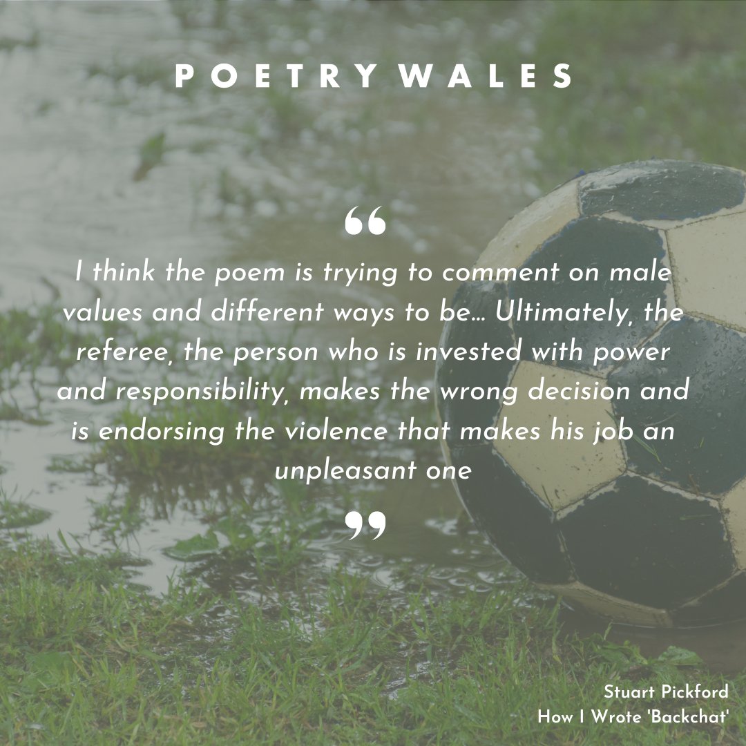 poetrywales's tweet photo. It's kickoff time in this week's #HowIWriteAPoem... in more ways than one! Beth McAuley interviews Stuart Pickford about 'Backchat', discussing writing nature anti-pastorally, showing not telling, and trying to capture something without structure
π https://t.co/PC4asnEHnh https://t.co/OSb6oU7GCY