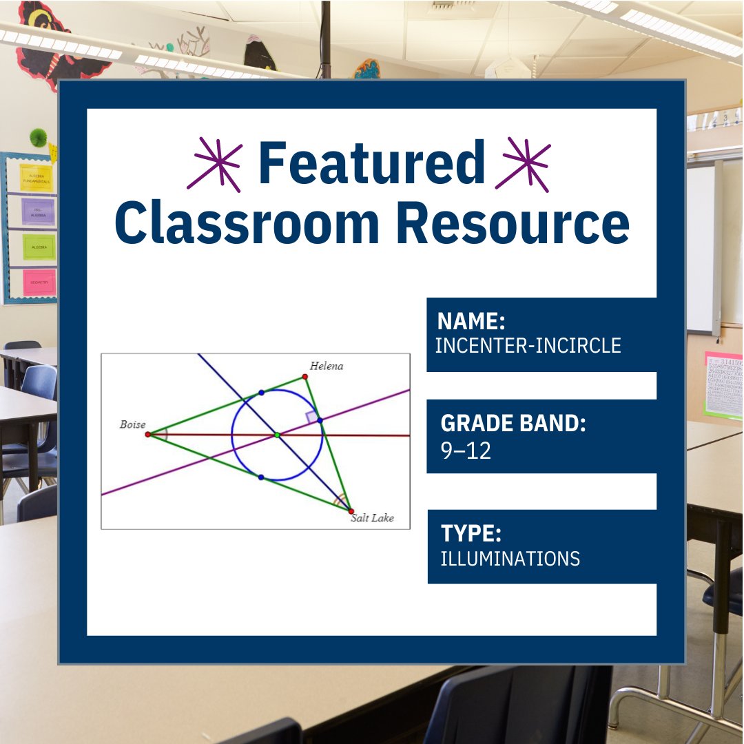 Let your high school students explore the incenter and incircle with this interactive tool. Drag points, adjust angles, and allow your students to make conjectures about the properties of circles: nctm.link/mWJuA
