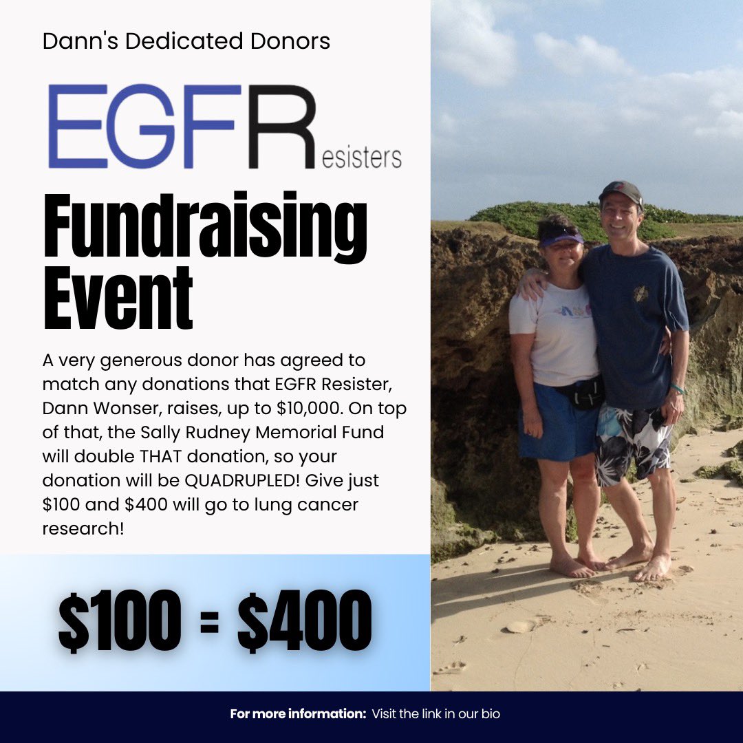 EGFR Resisters (@egfrresisters) on Twitter photo 18 year stage IV EGFR+ lung cancer survivor, Dann Wonser, is raising funds for our research foundation and these donations will be QUADRUPLED! That means that a donation of $100 = $400! 
Donate here: fundraise.lungevity.org/index.cfm?fuse… 18 year stage IV EGFR+ lung cancer survivor, Dann Wonser, is raising funds for our research foundation and these donations will be QUADRUPLED! That means that a donation of $100 = $400! 
Donate here: fundraise.lungevity.org/index.cfm?fuse…