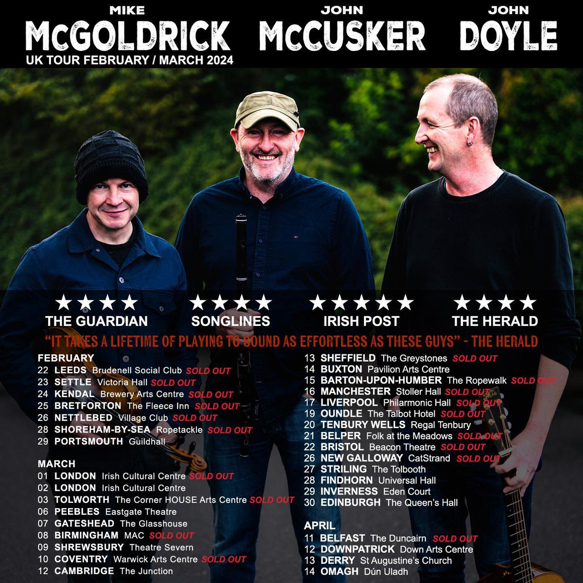 Our last show of this run will be at the wonderful Queen’s Hall in Edinburgh on Saturday .. love that place @queens_hall @mcgoldrick.mccusker.doyle