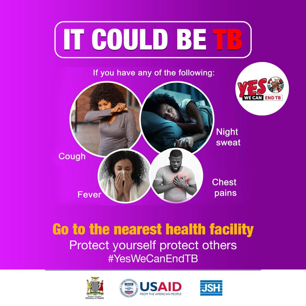ZmEndingAIDS's tweet photo. Promptly visit the closest health facility if you experience symptoms like a lingering cough, chest discomfort, night sweats, or fever. Seeking timely treatment is a proactive measure in safeguarding both yourself and others from TB

#YesWeCanEndTB https://t.co/HDc6iLByfb