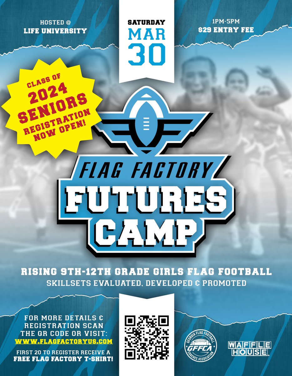 GFFCA_'s tweet photo. Sign up today for @FlagFactoryUS camp at Life University this Saturday. You WILL walk away a better flag player. 

@lifeu_wff , @RWomenFlagU, @PointFlagFB, and @LCPanthersFlag will be in attendance. https://t.co/wl84qsKJvp