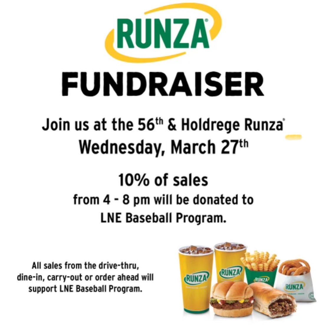 Join us at Runza tonight between 4-8 pm!