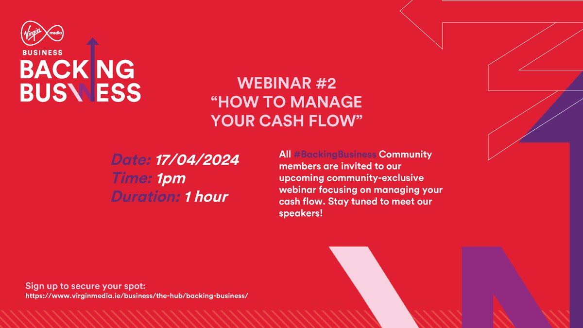 Mark your calendars! Join us for our second webinar on 'How to Manage Your Cash Flow' on April 17th at 1 pm. Sign up to the @VMBusinessIRL #BackingBusiness community to secure your spot! 👉bit.ly/49jqVy7