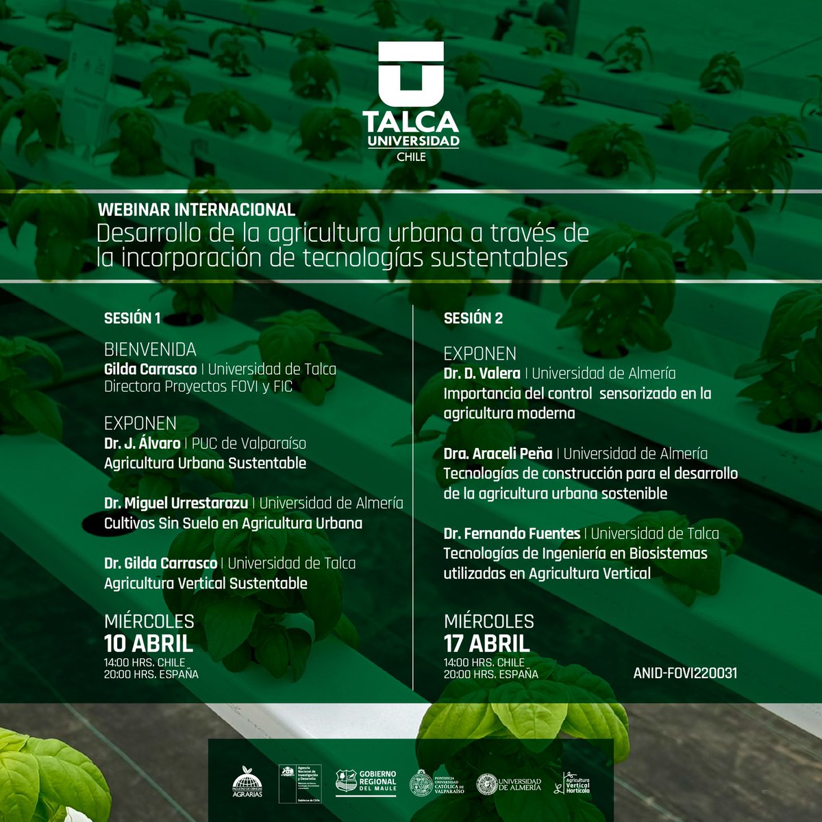 🌎🌱Nuestra Escuela participará en el Webinar “Desarrollo de la agricultura urbana a través de la incorporación de tecnologías sustentables”, donde expondrá el profesor,Dr. Juan Eugenio Álvaro. ¡No te lo pierdas! 

🔗Inscripciones aquí 
docs.google.com/forms/d/e/1FAI…
