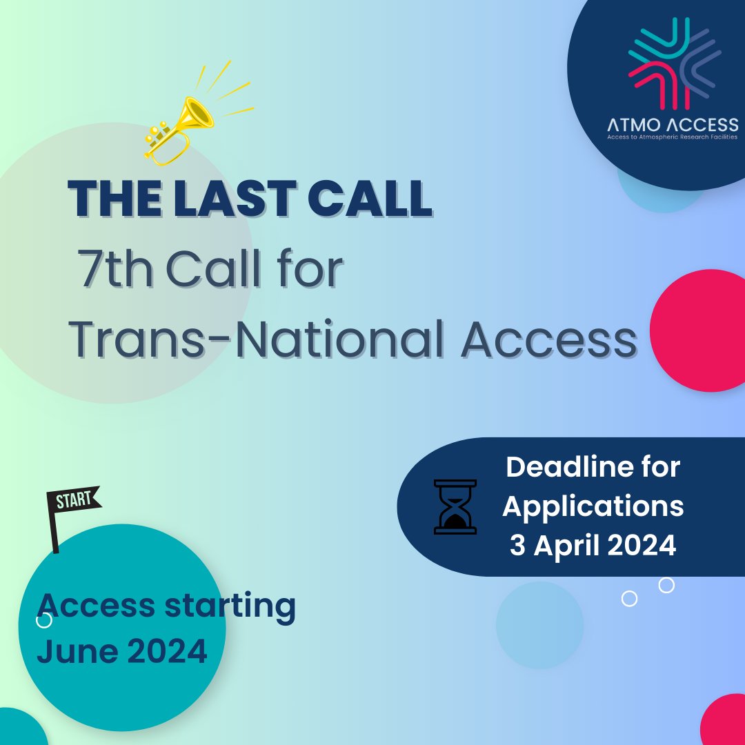 🆙Our last general call for access to 60+ atmospheric research facilities will close by April 3rd. Don't miss this opportunity! atmo-access.eu/7th-call-for-a… @ENVRIcomm @ACTRISRI @ICOS_RI @IAGOS_RI #TNA is supported by #H2020 #EU_RIs @REA_research