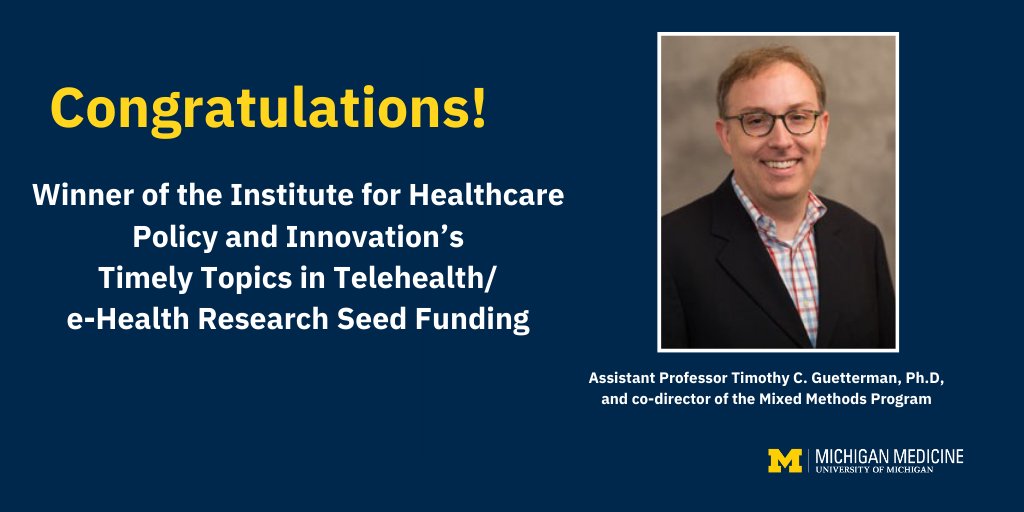 🎉Timothy Guetterman, Ph.D. @tc_g, a co-director of @M3RSP, has received @UM_IHPI Timely Topics in Telehealth/e-Health Research Seed Funding to better understand barriers & facilitators of remote patient monitoring w/ a health equity lens. Project details: bit.ly/49fciv8