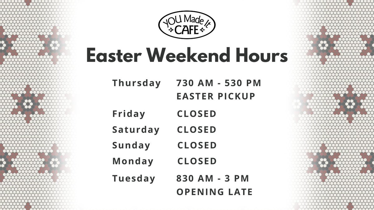 Our hours for this weekend 🐰