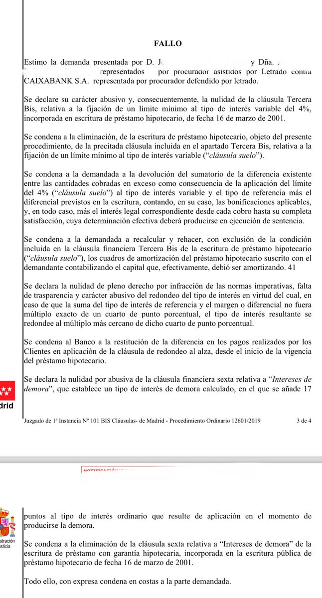 FernandoJGavin's tweet photo. El juzgado estima nuestra demanda presentada en nombre de @asufin_ y declara la nulidad de:
-La #clausulasuelo;
- La #clausula de redondeo al alza
- Los #interesesdedemora
#clausulasabusivas #clausulas #euribor #abogadosmadrid https://t.co/o2bNfrvsHP