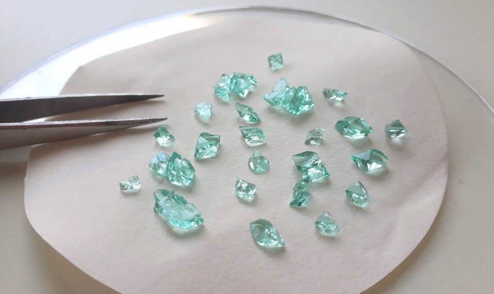 I grew some iron sulfate crystals. It still amazes me that they formed in just a few days, and they're not cut or polished at all. Here's how I grew them: