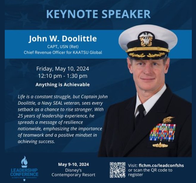 Life throws challenges our way, but with the right mindset, anything is achievable. 
Captain John Doolittle, a Navy SEAL veteran, will be sharing his journey of overcoming adversity, stress &amp; burnout. 
Join us May 8-10: flleadershipconference.com
#MotivationMonday