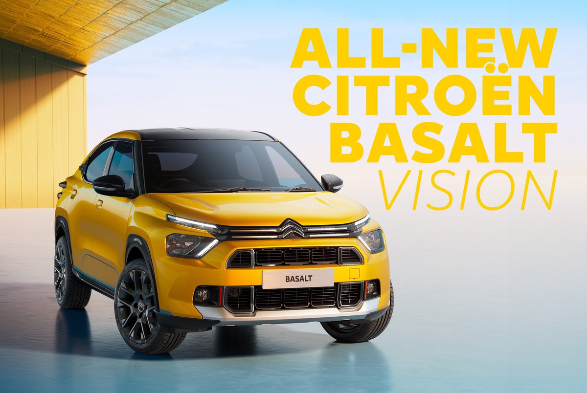 cole_marzen's tweet photo. The Citroën Basalt Vision Concept makes its world premiere for Indian and South American markets with the automaker’s FWD CMP architecture, a coupe-inspired roofline, as well as a 1.2-liter turbocharged three-cylinder engine that develops 108 hp. #Citroën #BasaltVision #Basalt https://t.co/Q6IFaP0wHD