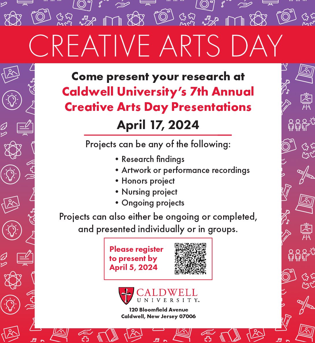 Creative Arts Day: Register by April 5, 2024
Register here: shorturl.at/bjxN1