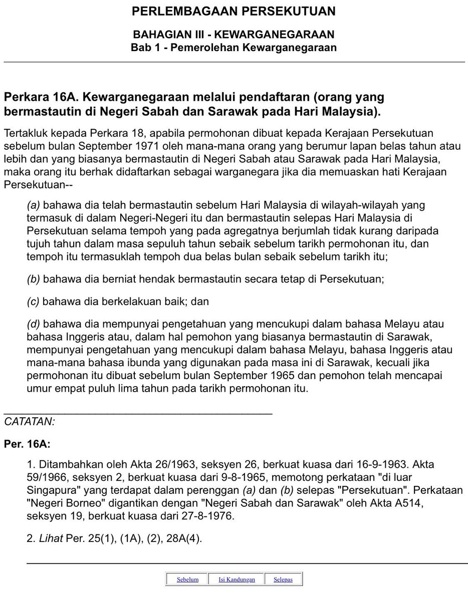 marinaristan's tweet photo. Article 16A, draft provision affecing elderly of Sabah &amp; Sarawak in accessing citizenship.

Perkara 16A, draf peruntukan yg memberi kesan kpd warga emas Sabah &amp; Sarawak dlm mengakses kewarganegaraan.

Fine-tooth comb of @ramalo_maalini &amp; co. 👍🏽

#TolakPindaanZalim 
#TeksAlt https://t.co/3NqFvjS79X