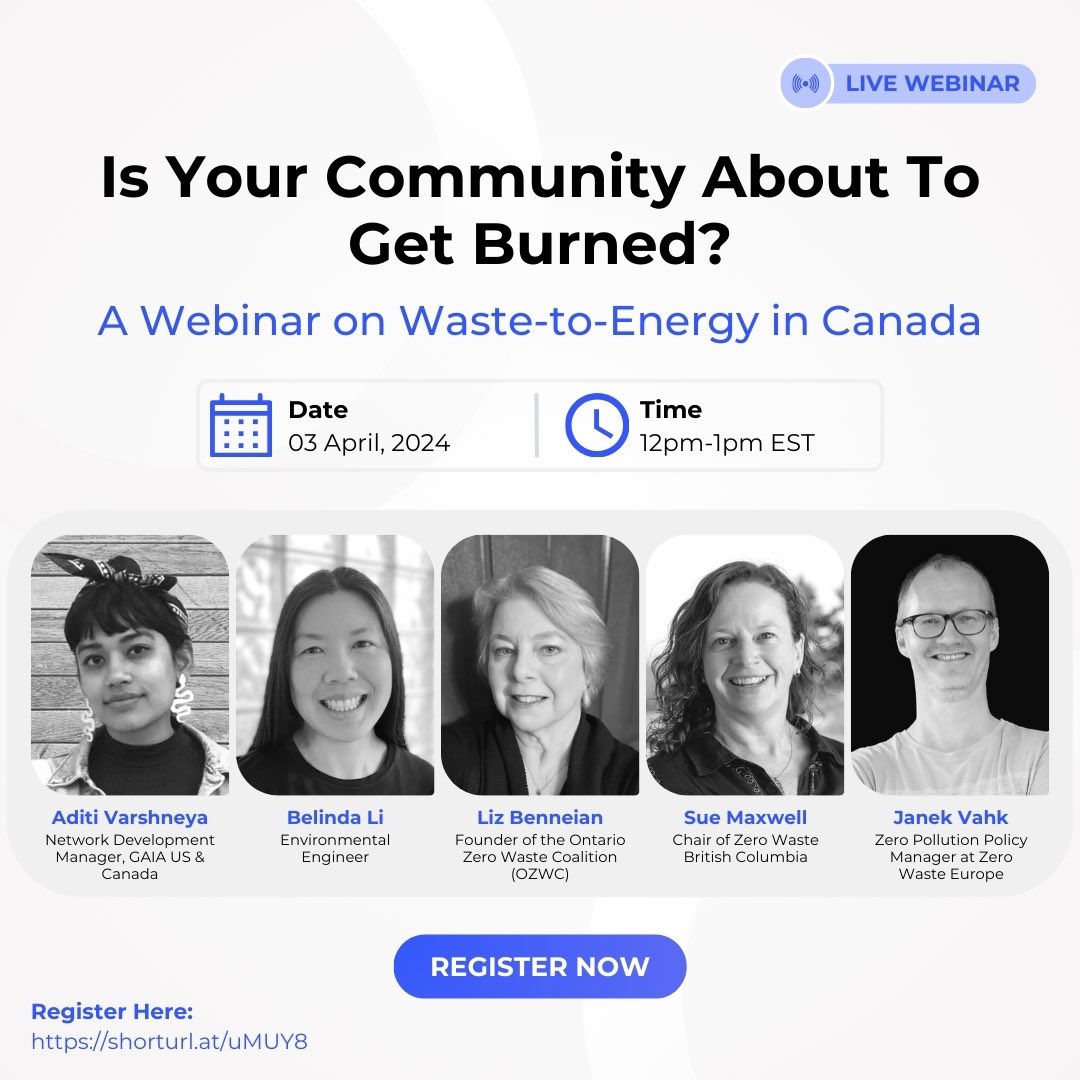 We invite environmental NGOs and other activists to join us on Wednesday, April 3 for an expert panel on Canada's incineration threat. Register here: shorturl.at/uMUY8 👈