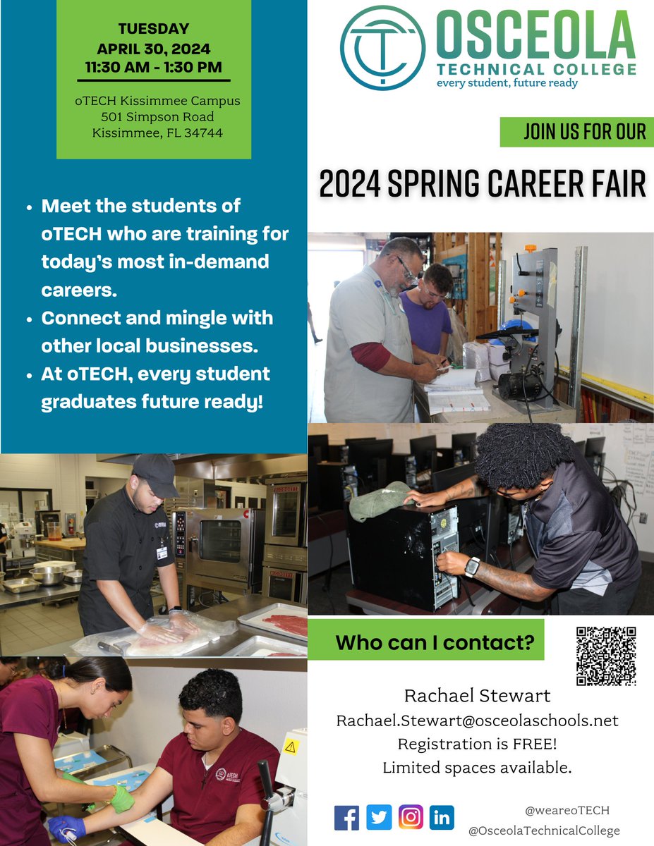 Job seekers and businesses of Central Florida come and join us for our 2024 Spring Career Fair!!! Check out the flyers below for more information.
Businesses interested in attending please see the flyers below!
#weareoTECH #SkillUpOsceola #SDOCGoodtoGreat #everystudentfutureready