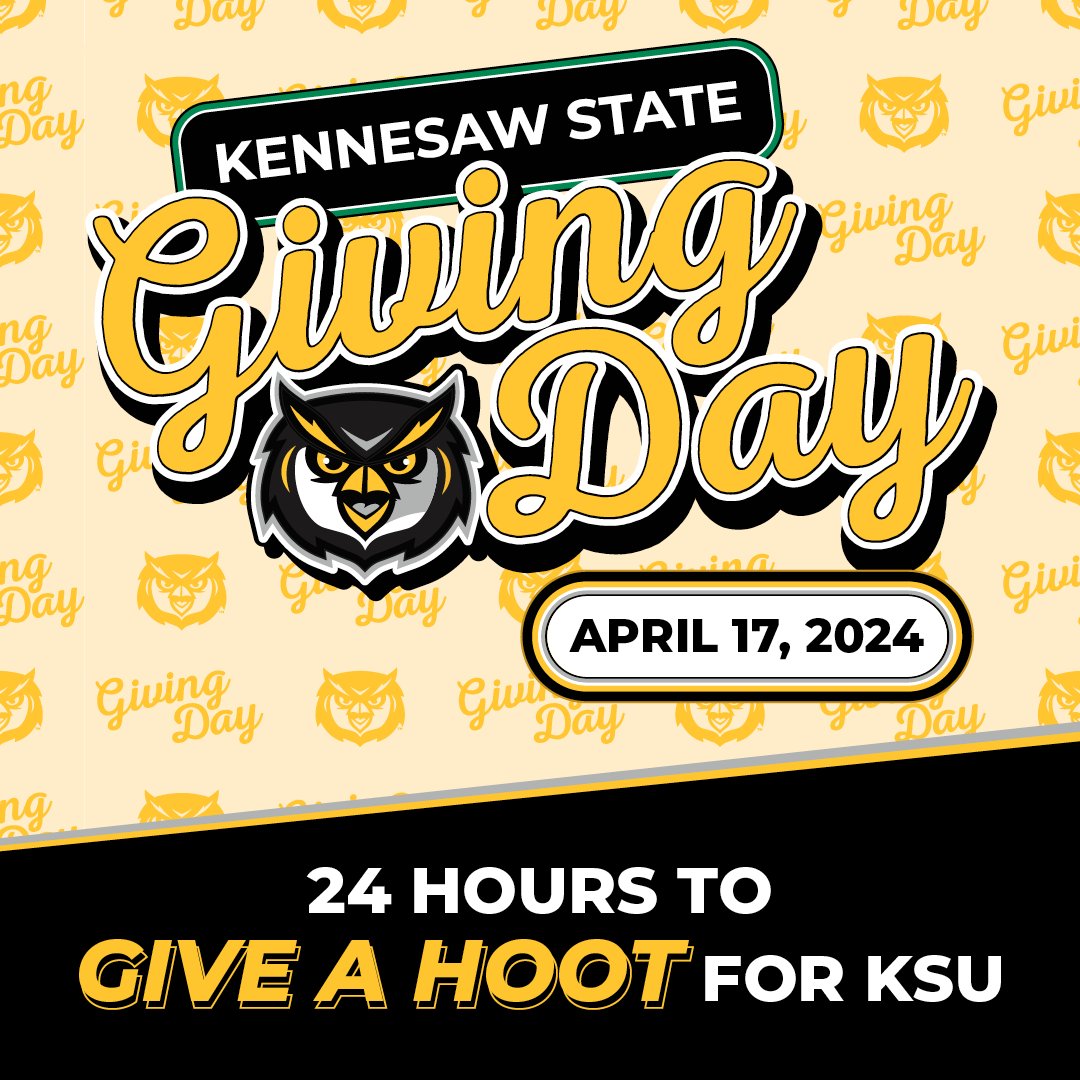 .@kennesawstate Giving Day is almost here! On April 17, we encourage Owl Nation to come together for 24 hours to give to causes that directly support Kennesaw State students, faculty and staff! Learn more | bit.ly/3xaV0BT #HootyHoo 🦉