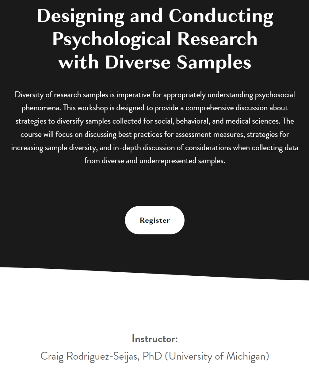 📢This August I'll be offering a 2-day course in the SMaRT workshops (smart-workshops.com) program on Designing &amp; Planning Research Studies with Diverse Samples. 

Workshop Link: smart-workshops.com/diverse-info

A brief thread: