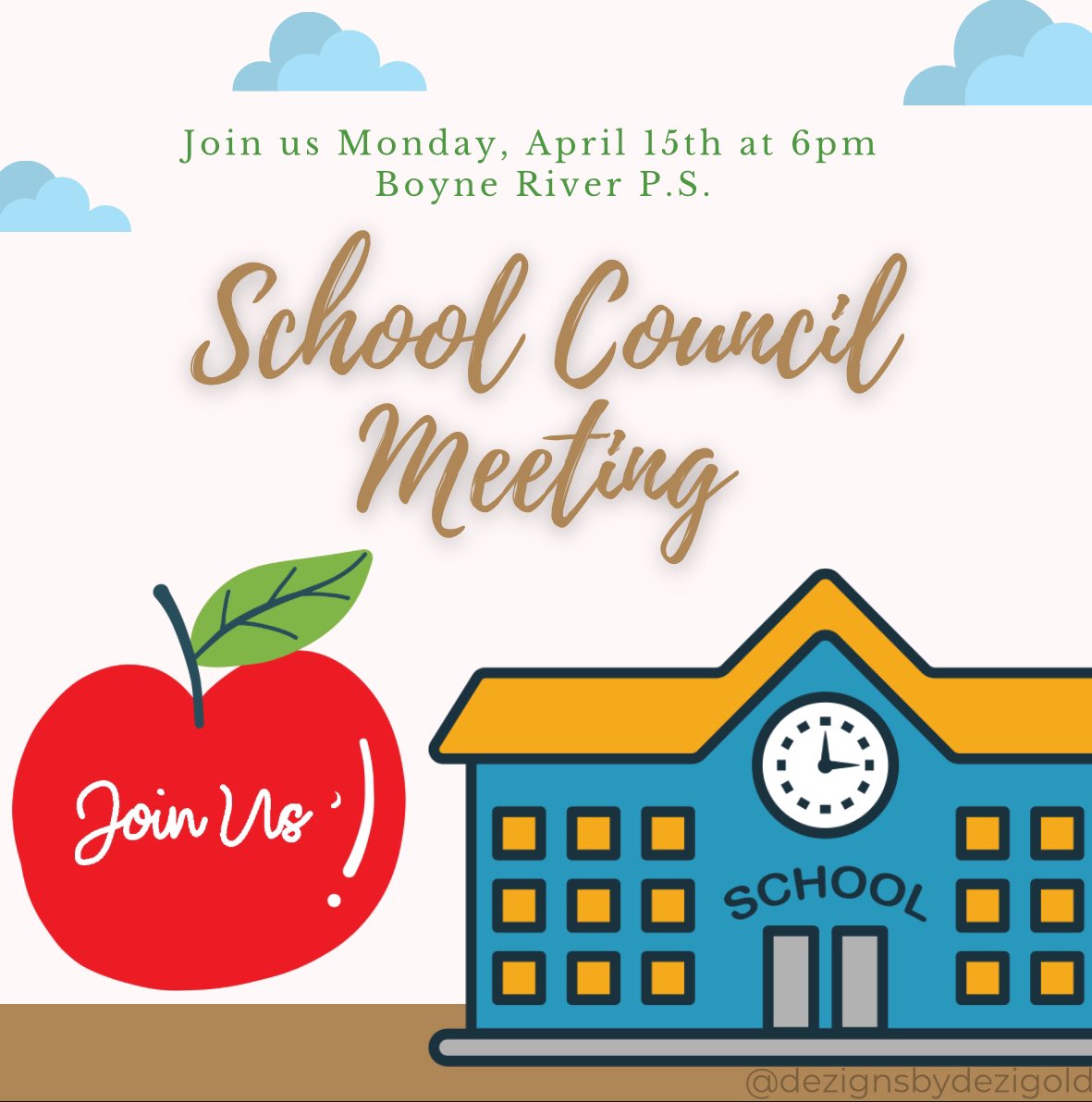 Due to the PA Day being moved to Monday, April 8th, we have also moved our next council meeting to Monday, April 15th.

Please join us while we start planning for our End of Year BBQ.
<a href="/boyne_river/">Boyne River P.S.</a>