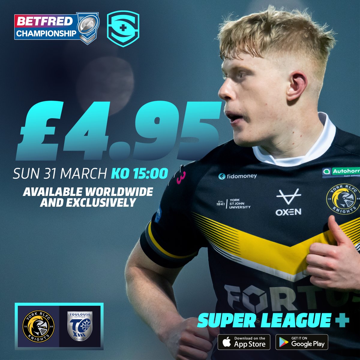 📺 York Knights and Toulouse Olympique will make history on Easter Sunday, becoming the first Betfred Championship match to be shown on SuperLeague+! 🔗 yorkrlfc.com/post/superleag… #RiseUp | #WeAreYork